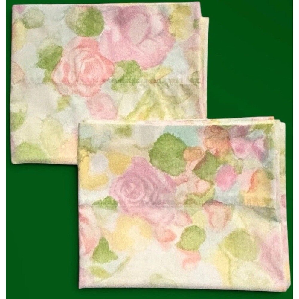 Vintage Cannon Royal Family Pillowcases 2 Standard Watercolor Rose Pink Floral